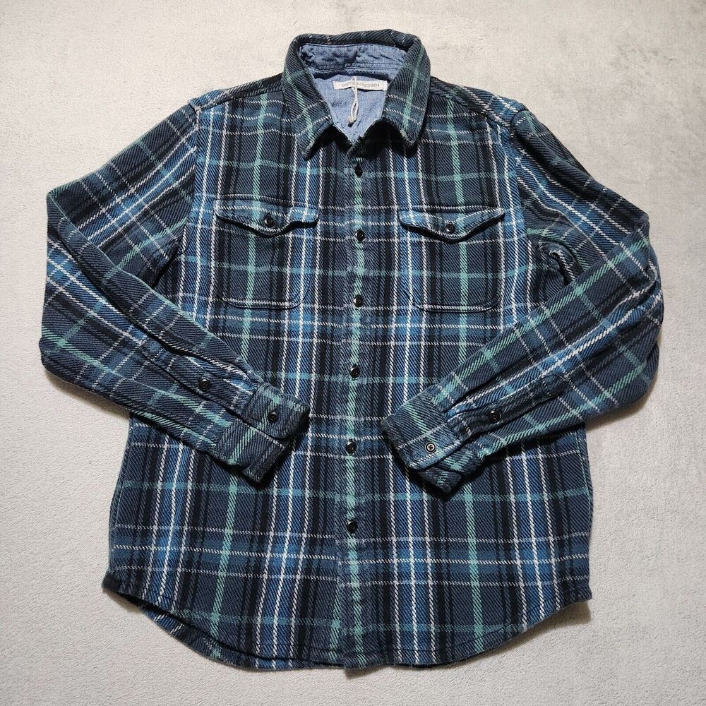 Outerknown Blanket Shirt Men's Small Plaid Green Blue Flannel Shacket Button Up